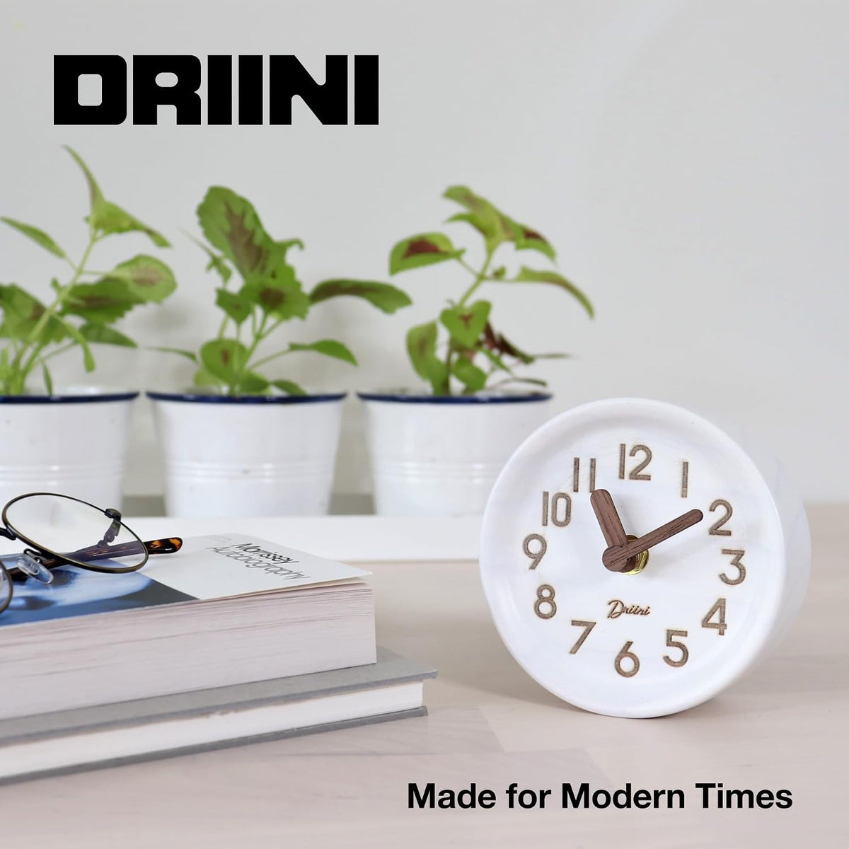 Small, Silent Wooden Analog Desk Clock for Shelf or Table, Dark