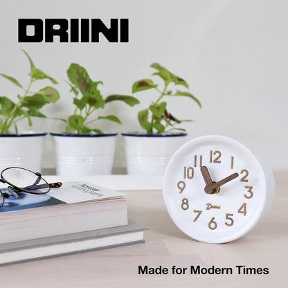 Small, Silent Wooden Analog Desk Clock for Shelf or Table, Dark