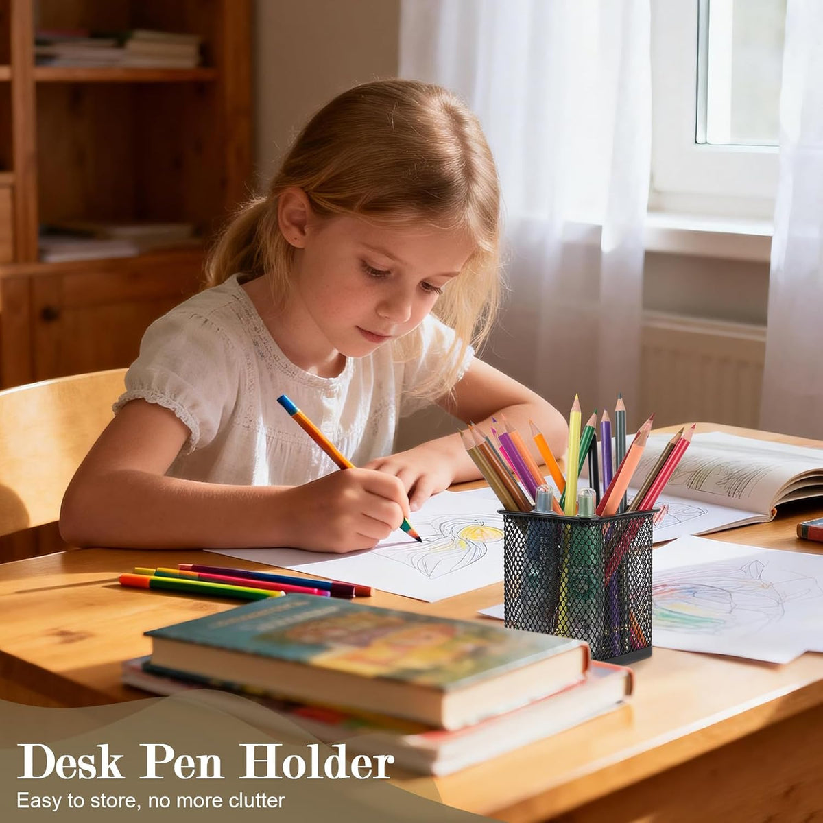 2 Pack Square Metal Pen Holder for Desk, 3.15 x 3.74 IN Pen Cups, Pencil Holder Workspace Organizers for School Office- Desk Accessories & Storage, Black