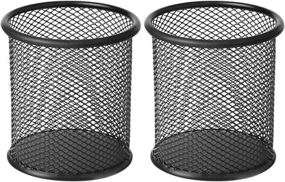 2 Pack Square Metal Pen Holder for Desk, 3.15 x 3.74 IN Pen Cups, Pencil Holder Workspace Organizers for School Office- Desk Accessories & Storage, Black