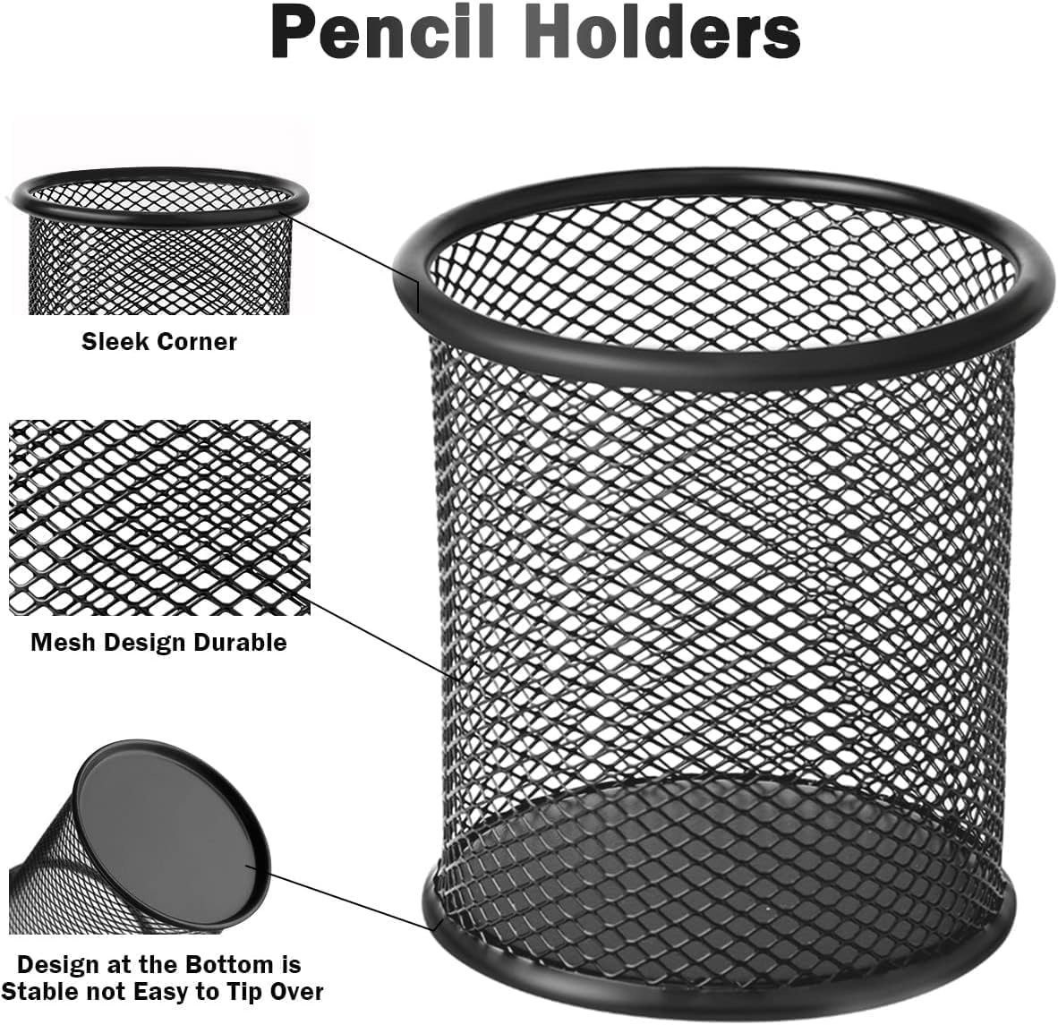 2 Pack Square Metal Pen Holder for Desk, 3.15 x 3.74 IN Pen Cups, Pencil Holder Workspace Organizers for School Office- Desk Accessories & Storage, Black