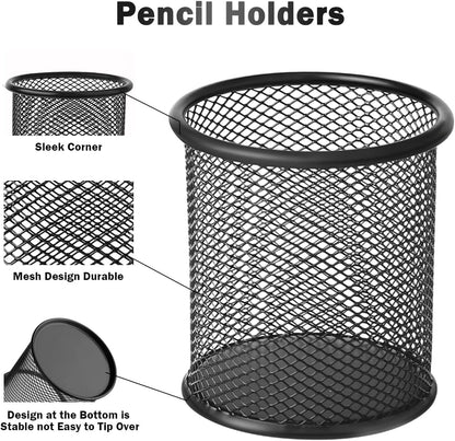 2 Pack Square Metal Pen Holder for Desk, 3.15 x 3.74 IN Pen Cups, Pencil Holder Workspace Organizers for School Office- Desk Accessories & Storage, Black