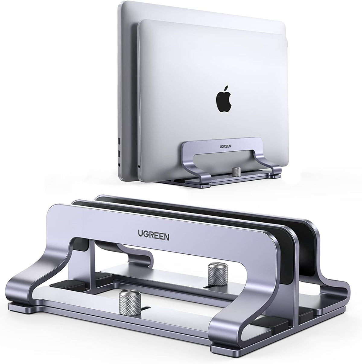 2-Slot Vertical Laptop Stand Holder Desk Compatible with MacBook Pro Air Laptop Stand Desktop Adjustable, Lenovo Ideapad, Surface Book, HP Notebook, Dell Chromebook Up to 17.3 Inch, Space Gray