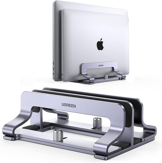 2-Slot Vertical Laptop Stand Holder Desk Compatible with MacBook Pro Air Laptop Stand Desktop Adjustable, Lenovo Ideapad, Surface Book, HP Notebook, Dell Chromebook Up to 17.3 Inch, Space Gray