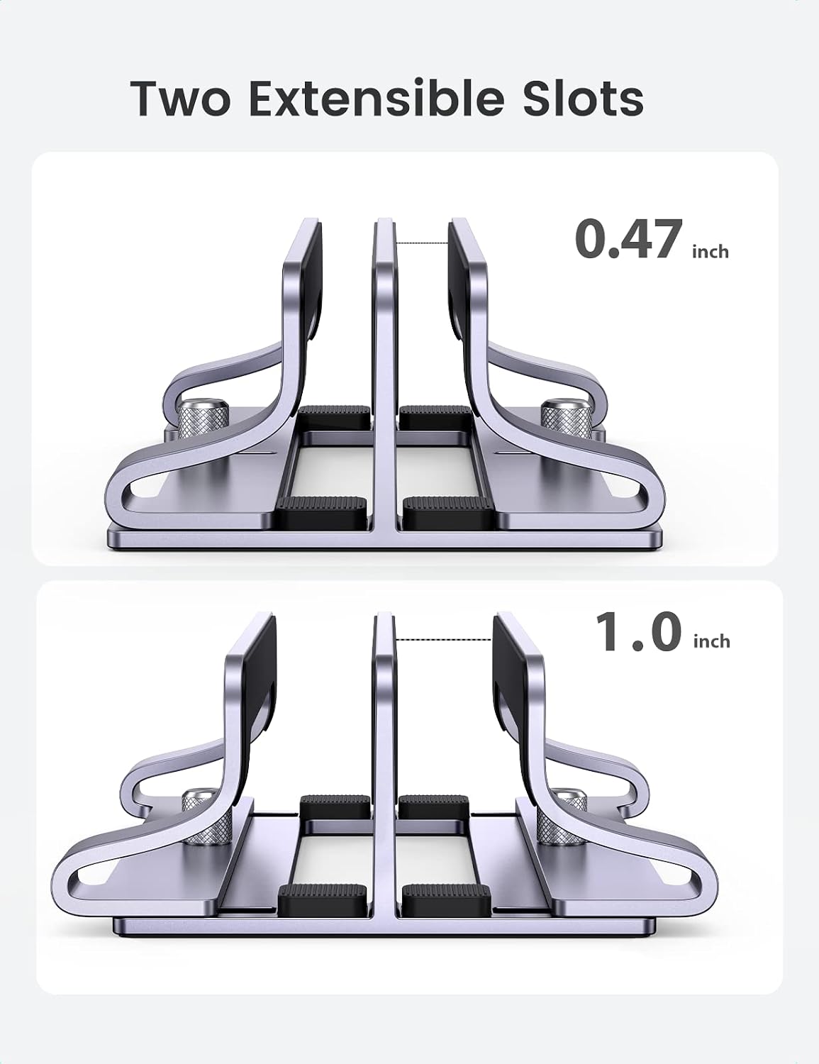 2-Slot Vertical Laptop Stand Holder Desk Compatible with MacBook Pro Air Laptop Stand Desktop Adjustable, Lenovo Ideapad, Surface Book, HP Notebook, Dell Chromebook Up to 17.3 Inch, Space Gray