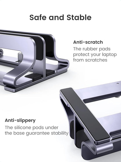 2-Slot Vertical Laptop Stand Holder Desk Compatible with MacBook Pro Air Laptop Stand Desktop Adjustable, Lenovo Ideapad, Surface Book, HP Notebook, Dell Chromebook Up to 17.3 Inch, Space Gray