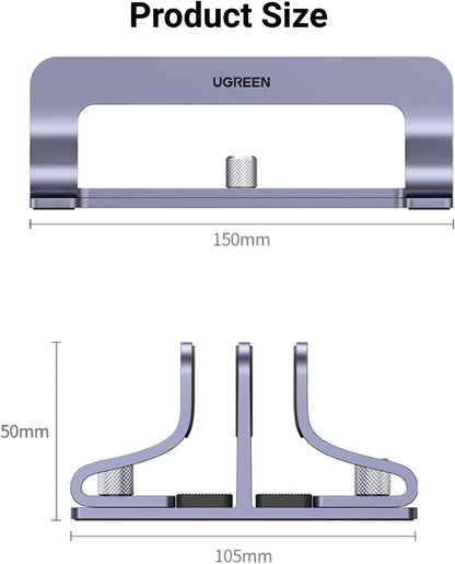 2-Slot Vertical Laptop Stand Holder Desk Compatible with MacBook Pro Air Laptop Stand Desktop Adjustable, Lenovo Ideapad, Surface Book, HP Notebook, Dell Chromebook Up to 17.3 Inch, Space Gray