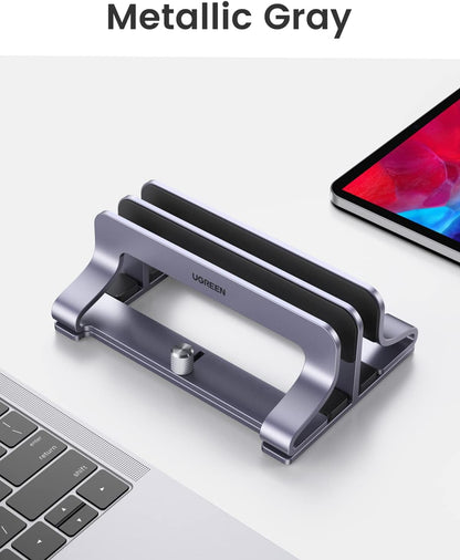 2-Slot Vertical Laptop Stand Holder Desk Compatible with MacBook Pro Air Laptop Stand Desktop Adjustable, Lenovo Ideapad, Surface Book, HP Notebook, Dell Chromebook Up to 17.3 Inch, Space Gray