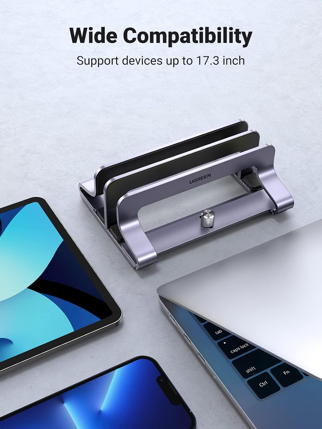 2-Slot Vertical Laptop Stand Holder Desk Compatible with MacBook Pro Air Laptop Stand Desktop Adjustable, Lenovo Ideapad, Surface Book, HP Notebook, Dell Chromebook Up to 17.3 Inch, Space Gray