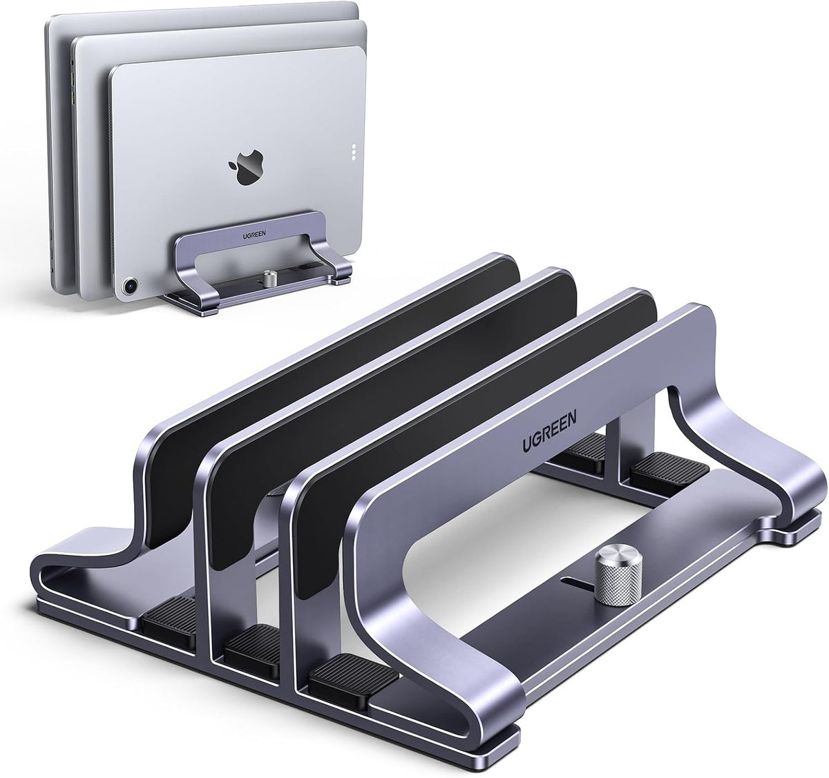 2-Slot Vertical Laptop Stand Holder Desk Compatible with MacBook Pro Air Laptop Stand Desktop Adjustable, Lenovo Ideapad, Surface Book, HP Notebook, Dell Chromebook Up to 17.3 Inch, Space Gray