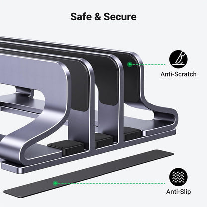 2-Slot Vertical Laptop Stand Holder Desk Compatible with MacBook Pro Air Laptop Stand Desktop Adjustable, Lenovo Ideapad, Surface Book, HP Notebook, Dell Chromebook Up to 17.3 Inch, Space Gray