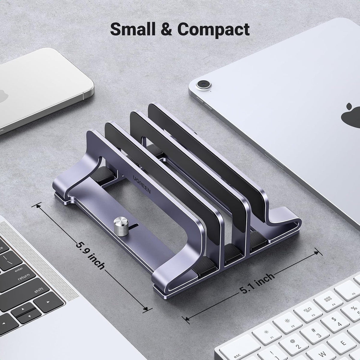 2-Slot Vertical Laptop Stand Holder Desk Compatible with MacBook Pro Air Laptop Stand Desktop Adjustable, Lenovo Ideapad, Surface Book, HP Notebook, Dell Chromebook Up to 17.3 Inch, Space Gray