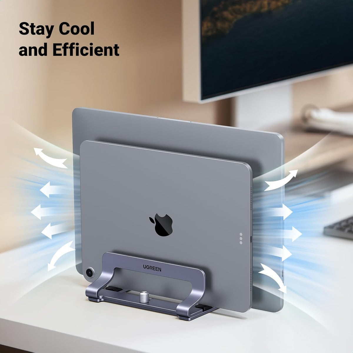 2-Slot Vertical Laptop Stand Holder Desk Compatible with MacBook Pro Air Laptop Stand Desktop Adjustable, Lenovo Ideapad, Surface Book, HP Notebook, Dell Chromebook Up to 17.3 Inch, Space Gray