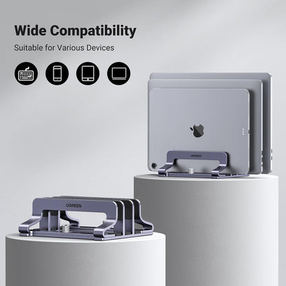 2-Slot Vertical Laptop Stand Holder Desk Compatible with MacBook Pro Air Laptop Stand Desktop Adjustable, Lenovo Ideapad, Surface Book, HP Notebook, Dell Chromebook Up to 17.3 Inch, Space Gray
