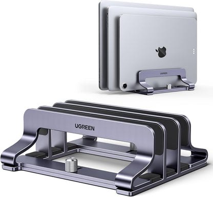 2-Slot Vertical Laptop Stand Holder Desk Compatible with MacBook Pro Air Laptop Stand Desktop Adjustable, Lenovo Ideapad, Surface Book, HP Notebook, Dell Chromebook Up to 17.3 Inch, Space Gray