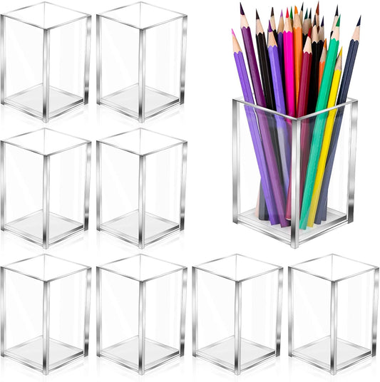 Clear Acrylic Pen Holder Makeup Brush Holder Desktop Pencil Organizer Acrylic Pencil Cup Stationery Organizer Accessory for School Makeup Desk Office Pen Organizer