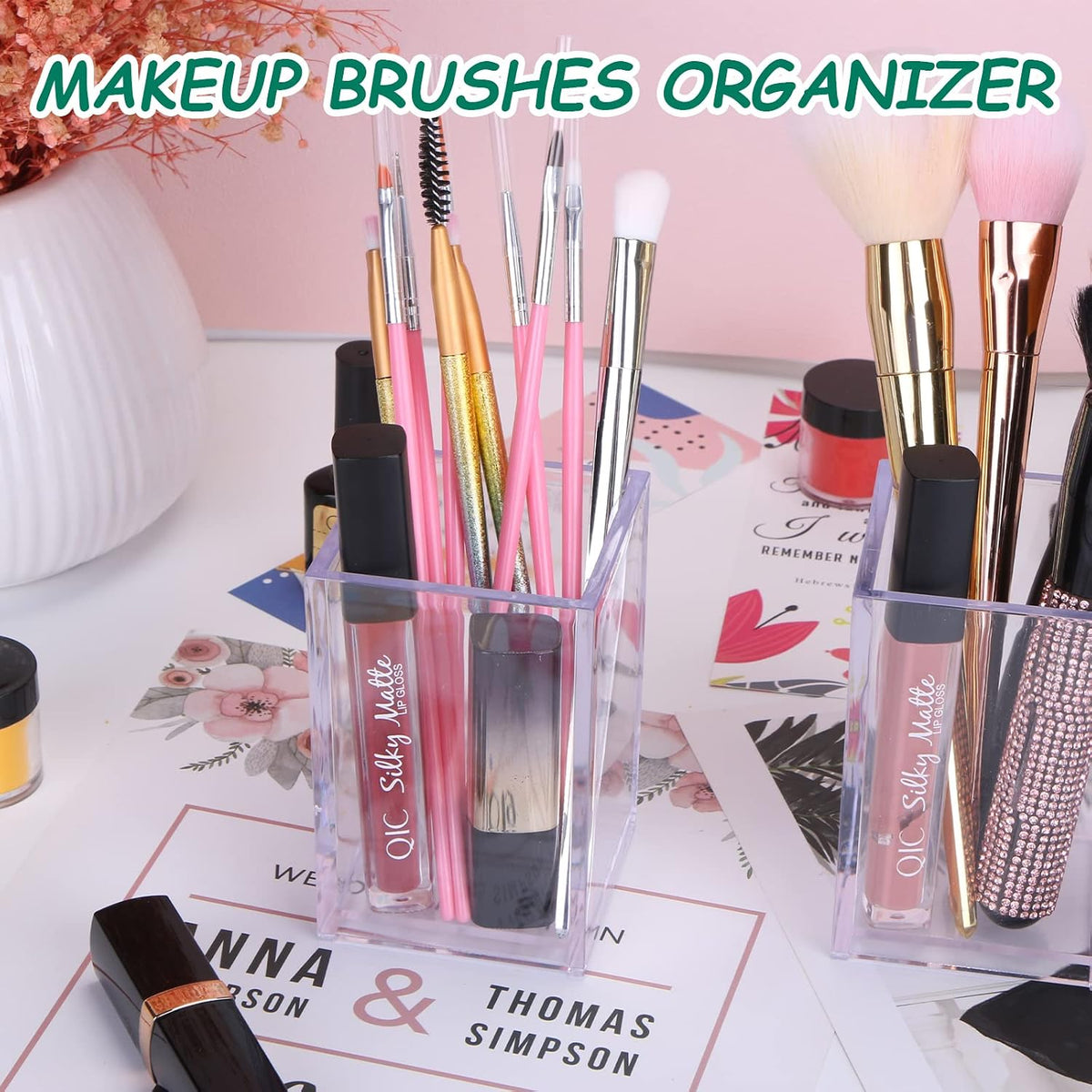 Clear Acrylic Pen Holder Makeup Brush Holder Desktop Pencil Organizer Acrylic Pencil Cup Stationery Organizer Accessory for School Makeup Desk Office Pen Organizer