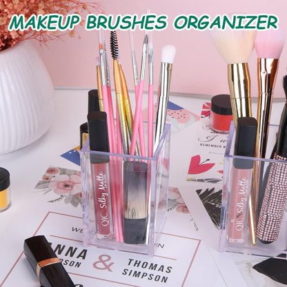 Clear Acrylic Pen Holder Makeup Brush Holder Desktop Pencil Organizer Acrylic Pencil Cup Stationery Organizer Accessory for School Makeup Desk Office Pen Organizer