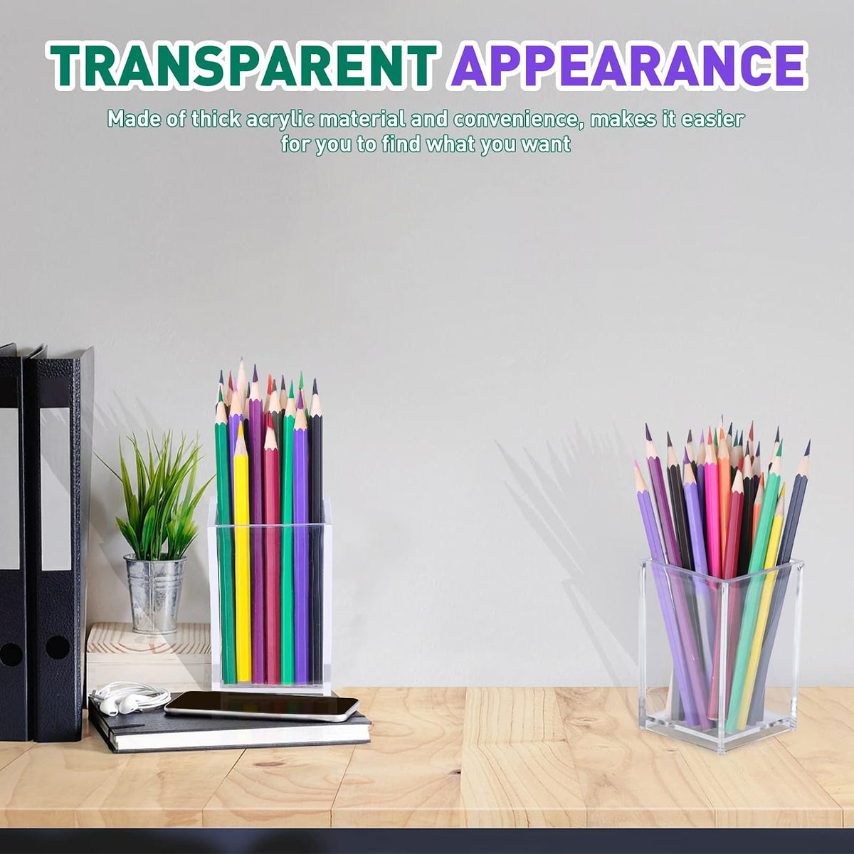 Clear Acrylic Pen Holder Makeup Brush Holder Desktop Pencil Organizer Acrylic Pencil Cup Stationery Organizer Accessory for School Makeup Desk Office Pen Organizer
