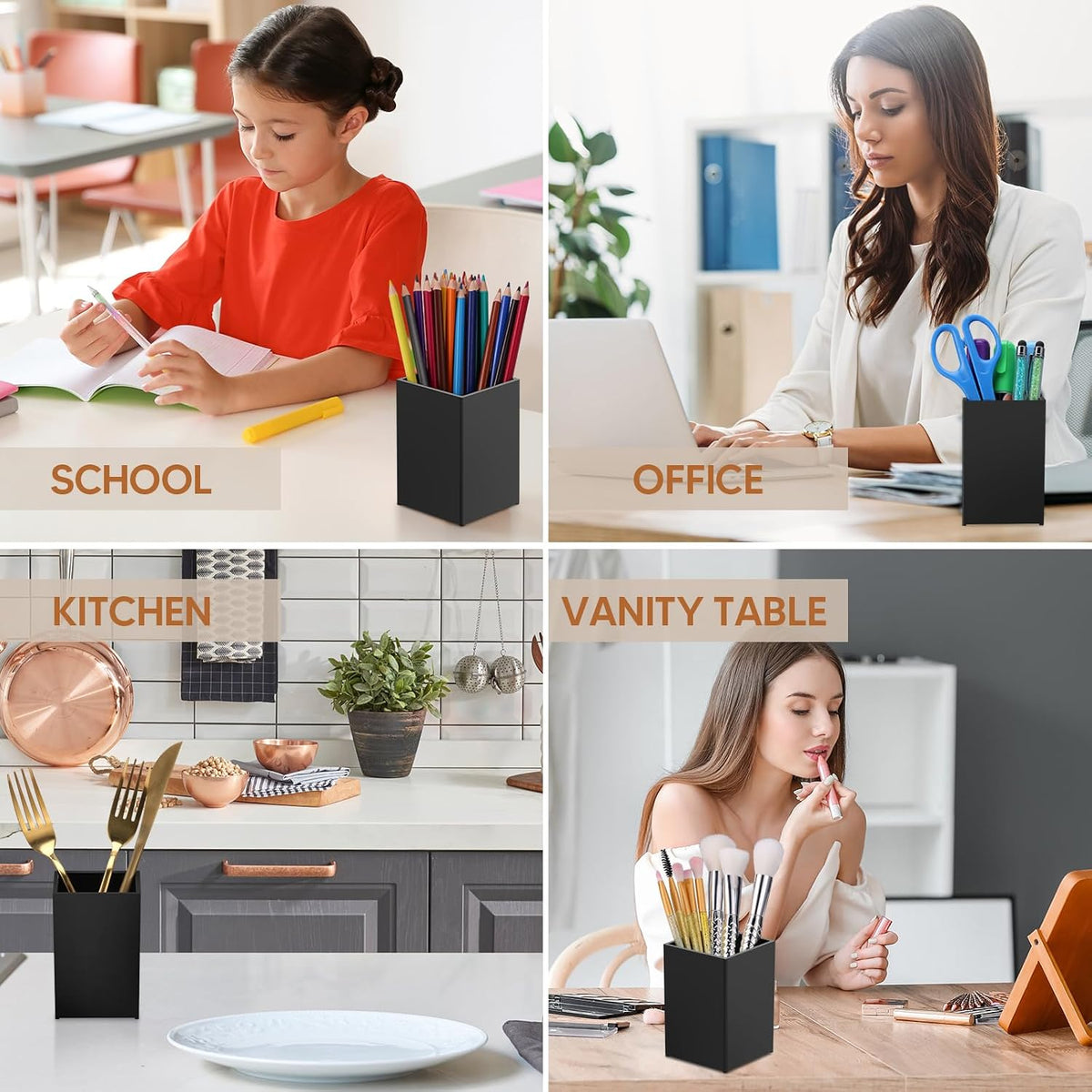 Clear Acrylic Pen Holder Makeup Brush Holder Desktop Pencil Organizer Acrylic Pencil Cup Stationery Organizer Accessory for School Makeup Desk Office Pen Organizer