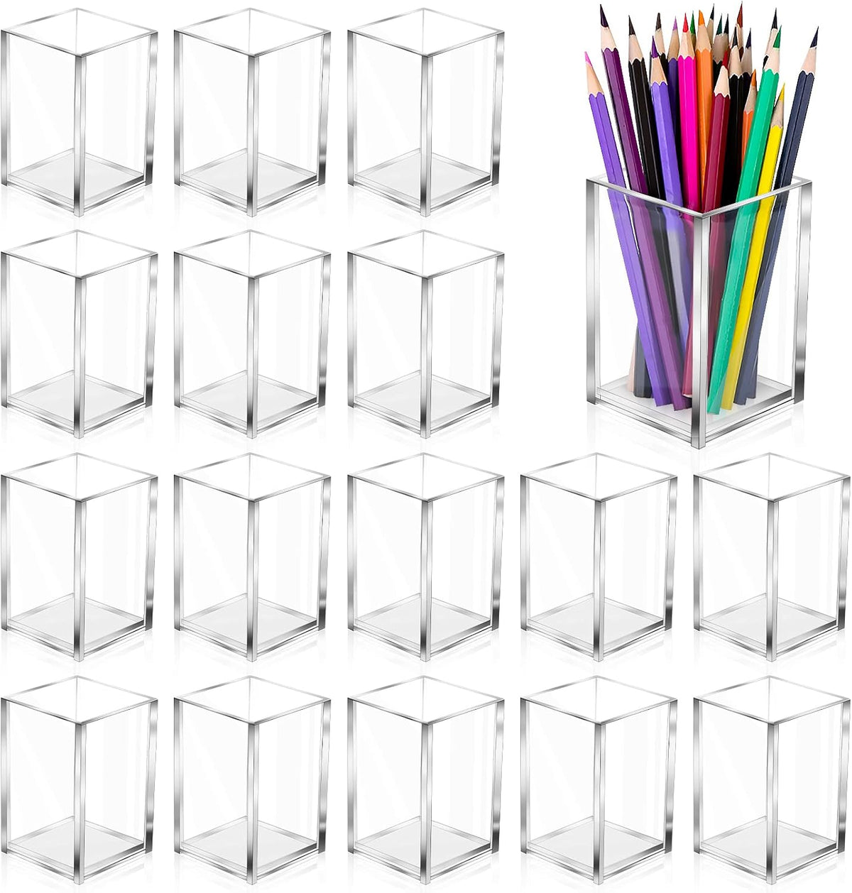 Clear Acrylic Pen Holder Makeup Brush Holder Desktop Pencil Organizer Acrylic Pencil Cup Stationery Organizer Accessory for School Makeup Desk Office Pen Organizer