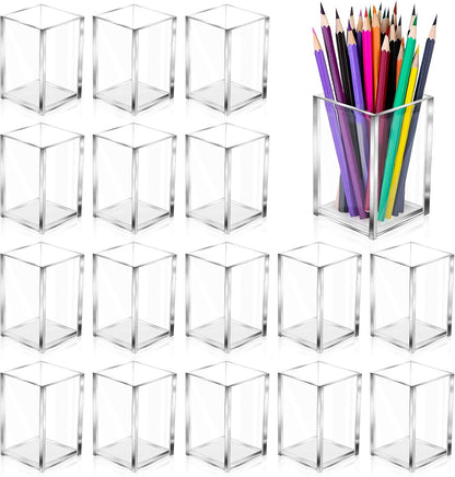 Clear Acrylic Pen Holder Makeup Brush Holder Desktop Pencil Organizer Acrylic Pencil Cup Stationery Organizer Accessory for School Makeup Desk Office Pen Organizer