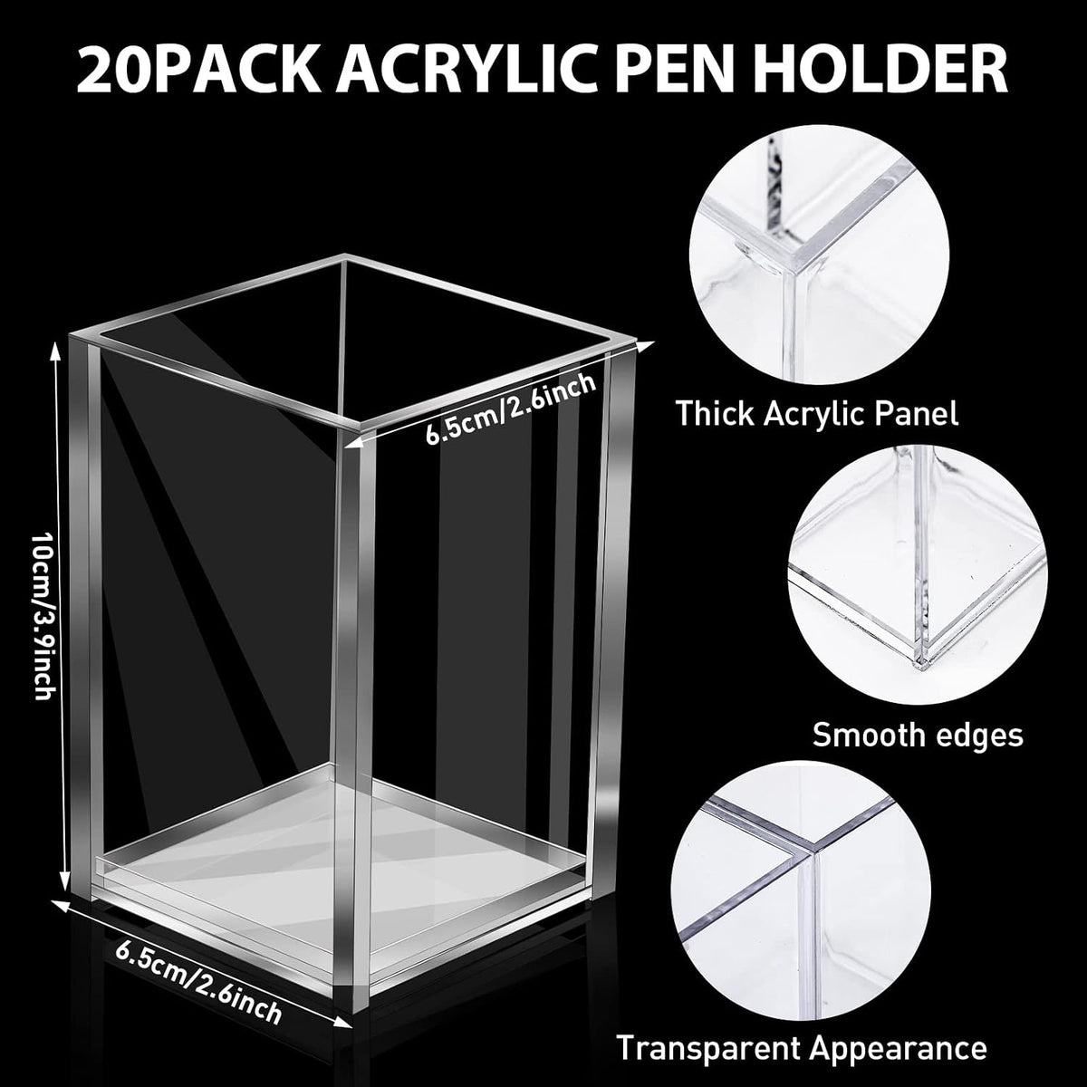 Clear Acrylic Pen Holder Makeup Brush Holder Desktop Pencil Organizer Acrylic Pencil Cup Stationery Organizer Accessory for School Makeup Desk Office Pen Organizer