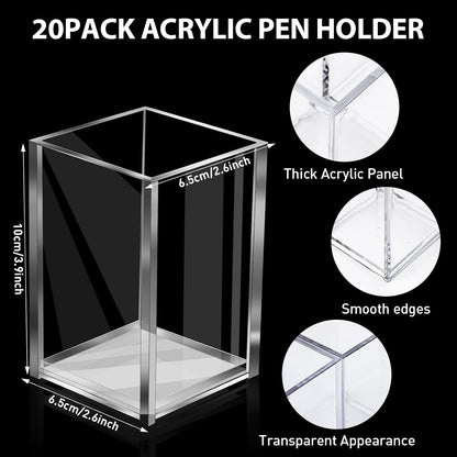 Clear Acrylic Pen Holder Makeup Brush Holder Desktop Pencil Organizer Acrylic Pencil Cup Stationery Organizer Accessory for School Makeup Desk Office Pen Organizer