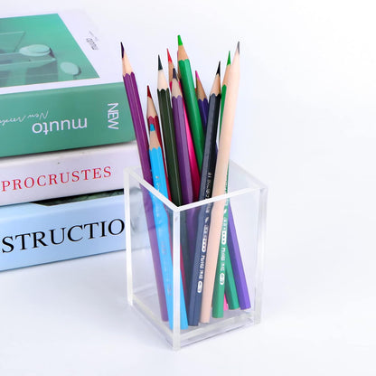 Clear Acrylic Pen Holder Makeup Brush Holder Desktop Pencil Organizer Acrylic Pencil Cup Stationery Organizer Accessory for School Makeup Desk Office Pen Organizer
