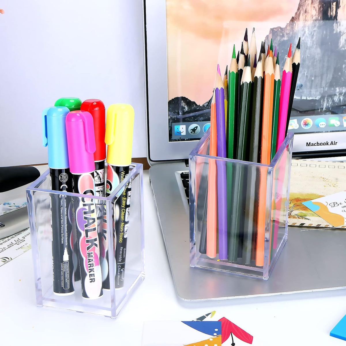 Clear Acrylic Pen Holder Makeup Brush Holder Desktop Pencil Organizer Acrylic Pencil Cup Stationery Organizer Accessory for School Makeup Desk Office Pen Organizer