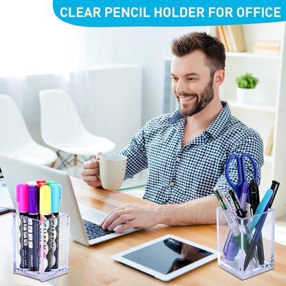 Clear Acrylic Pen Holder Makeup Brush Holder Desktop Pencil Organizer Acrylic Pencil Cup Stationery Organizer Accessory for School Makeup Desk Office Pen Organizer