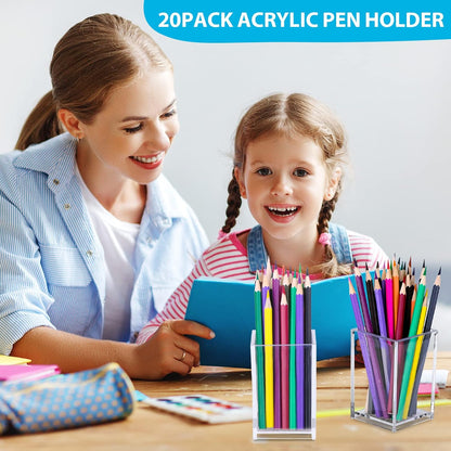Clear Acrylic Pen Holder Makeup Brush Holder Desktop Pencil Organizer Acrylic Pencil Cup Stationery Organizer Accessory for School Makeup Desk Office Pen Organizer