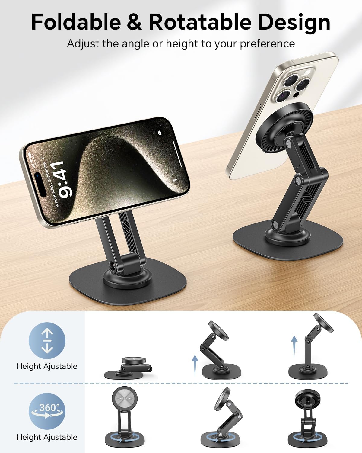 Cell Phone Stand for Desk, 2 Pack Adjustable Foldable Phone Holder