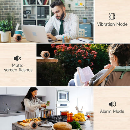 Productivity Cube Timer, 1/5/10/30/60 Min Presets, Wood Grain Finish
