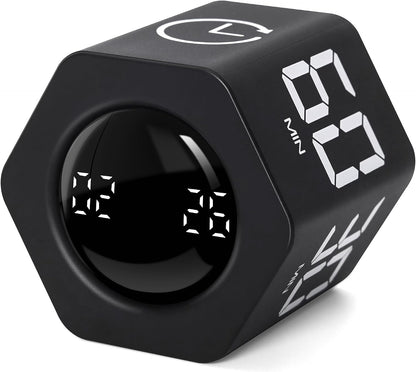 Productivity Cube Timer, 1/5/10/30/60 Min Presets, Wood Grain Finish
