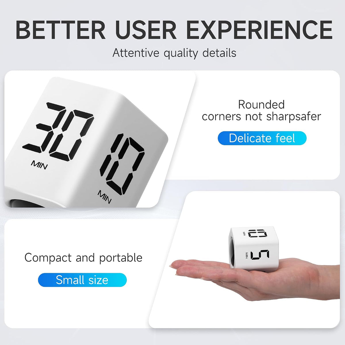 Productivity Cube Timer, 1/5/10/30/60 Min Presets, Wood Grain Finish