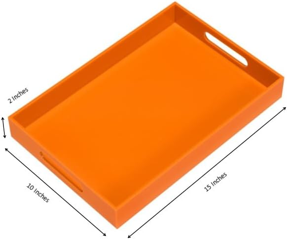 KEVLANG Glossy White Sturdy Acrylic Serving Tray with Handles-12x20 Inch-Serving Coffee Appetizer Breakfast-Kitchen Countertop Makeup Drawer Organizer-Vanity Table Ottoman Decorative Tray