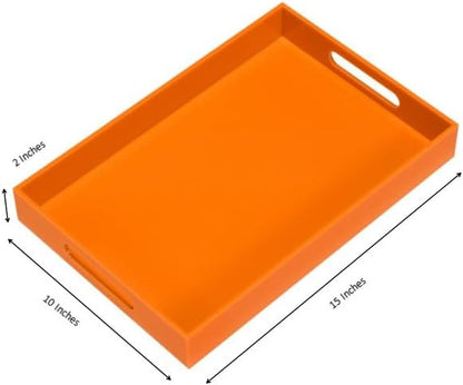 KEVLANG Glossy White Sturdy Acrylic Serving Tray with Handles-12x20 Inch-Serving Coffee Appetizer Breakfast-Kitchen Countertop Makeup Drawer Organizer-Vanity Table Ottoman Decorative Tray