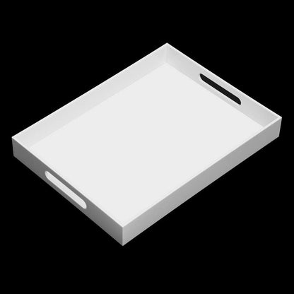 KEVLANG Glossy White Sturdy Acrylic Serving Tray with Handles-12x20 Inch-Serving Coffee Appetizer Breakfast-Kitchen Countertop Makeup Drawer Organizer-Vanity Table Ottoman Decorative Tray