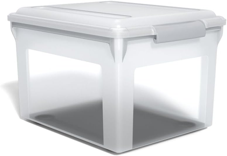 Hanging File Folder Box, Storage Bin Organizer, Snap Lid, Clear