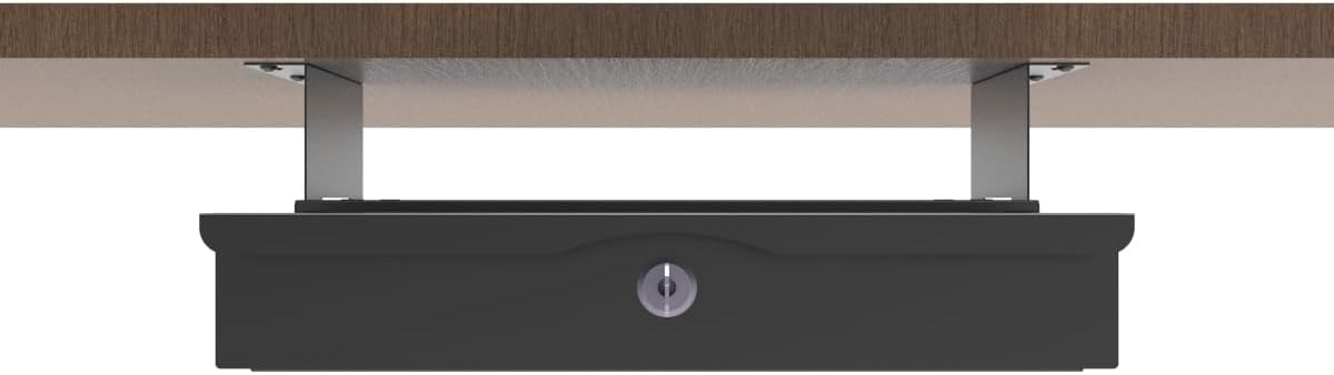 Under Desk Drawer Sliding Out Attachment with Shell, 15.6" x 10" x 5.07" Pull Out Lockable Drawer Storage Organizer with Cable Mangement for Workbench or Standing Desk with High Crosspiece
