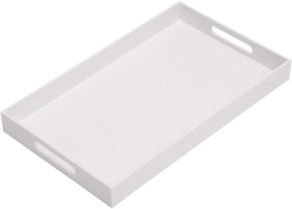 KEVLANG Glossy White Sturdy Acrylic Serving Tray with Handles-12x20 Inch-Serving Coffee Appetizer Breakfast-Kitchen Countertop Makeup Drawer Organizer-Vanity Table Ottoman Decorative Tray