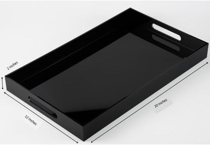 KEVLANG Glossy White Sturdy Acrylic Serving Tray with Handles-12x20 Inch-Serving Coffee Appetizer Breakfast-Kitchen Countertop Makeup Drawer Organizer-Vanity Table Ottoman Decorative Tray