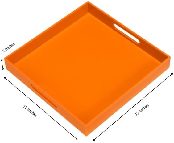 KEVLANG Glossy White Sturdy Acrylic Serving Tray with Handles-12x20 Inch-Serving Coffee Appetizer Breakfast-Kitchen Countertop Makeup Drawer Organizer-Vanity Table Ottoman Decorative Tray