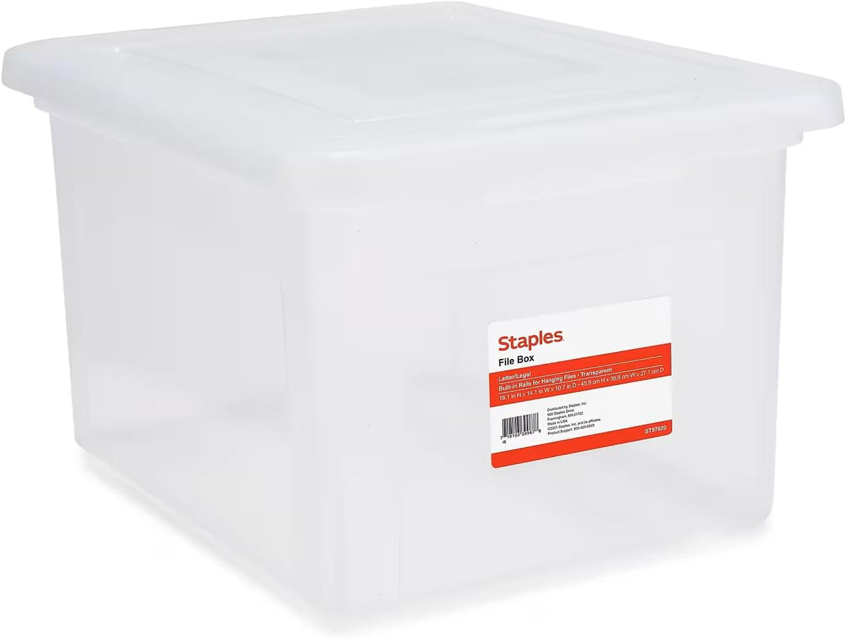 Hanging File Folder Box, Storage Bin Organizer, Snap Lid, Clear