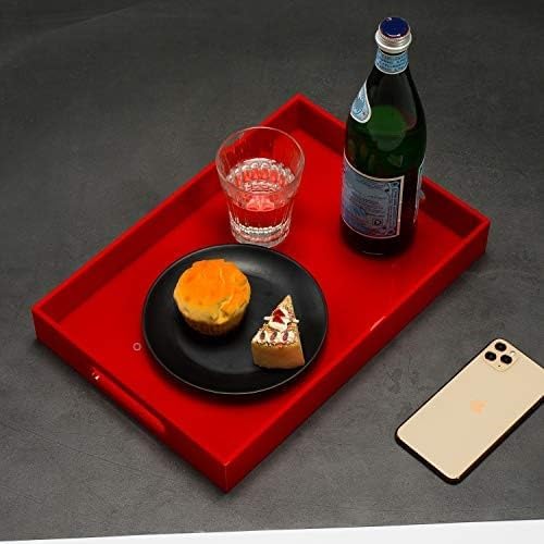 KEVLANG Glossy White Sturdy Acrylic Serving Tray with Handles-12x20 Inch-Serving Coffee Appetizer Breakfast-Kitchen Countertop Makeup Drawer Organizer-Vanity Table Ottoman Decorative Tray