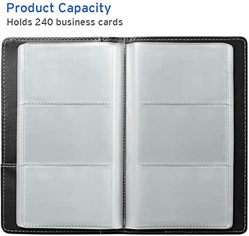 Sooez Leather Professional Business Card Book Holder Organizer, 240 Capacity Credit Card Booklet, PU Name Cards Holder Storage File for Men Women, 7.7"x 4.5" x 0.7", Black
