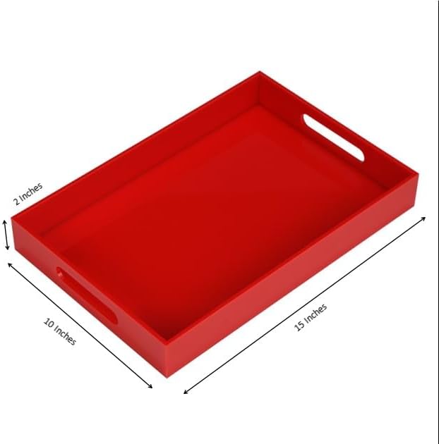 KEVLANG Glossy White Sturdy Acrylic Serving Tray with Handles-12x20 Inch-Serving Coffee Appetizer Breakfast-Kitchen Countertop Makeup Drawer Organizer-Vanity Table Ottoman Decorative Tray
