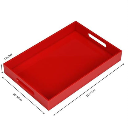 KEVLANG Glossy White Sturdy Acrylic Serving Tray with Handles-12x20 Inch-Serving Coffee Appetizer Breakfast-Kitchen Countertop Makeup Drawer Organizer-Vanity Table Ottoman Decorative Tray
