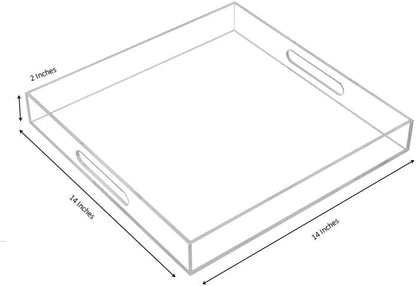 KEVLANG Glossy White Sturdy Acrylic Serving Tray with Handles-12x20 Inch-Serving Coffee Appetizer Breakfast-Kitchen Countertop Makeup Drawer Organizer-Vanity Table Ottoman Decorative Tray